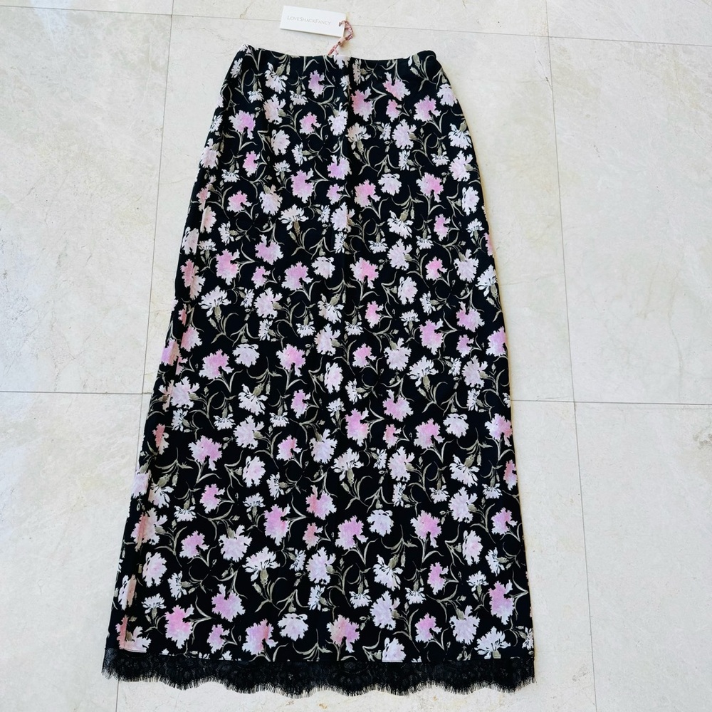 LoveShackFancy Castel Floral Black and Pink Maxi Skirt size XS - Picture 5 of 14